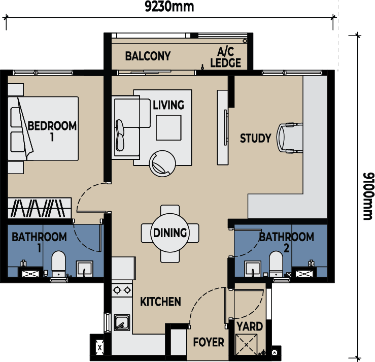 Lighthauz 1 Type A1 layout plan