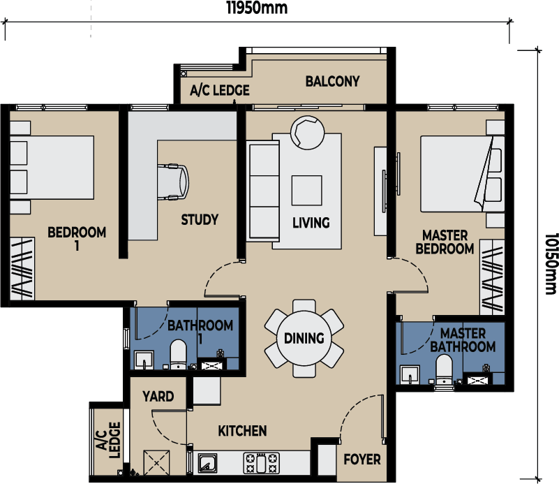 Lighthauz 1 Type B1 layout plan