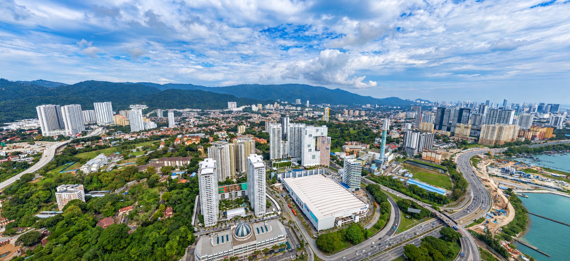Panoramic hill and city view across Gelugor